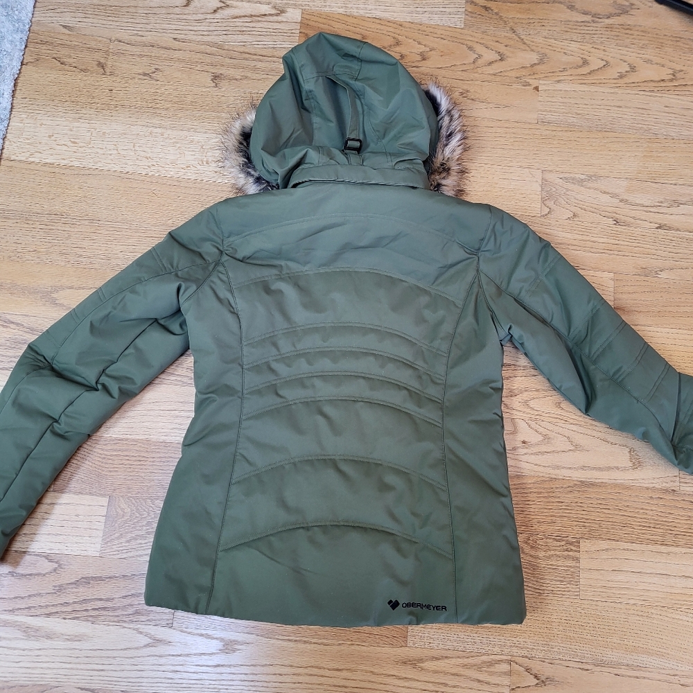 Obermeyer Tuscany II Ski Jacket Size 8 Green Puffer Insulated Faux Fur Hood - Picture 13 of 16
